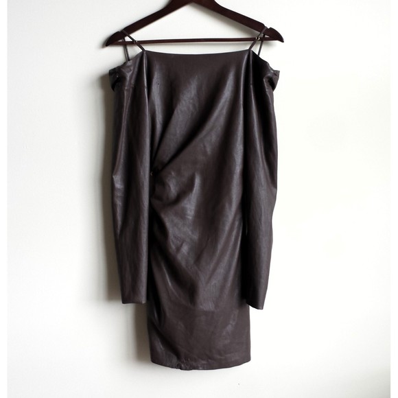 NANUSHKA Nanushka Moha Dress Faux Leather Wrap Brown Button Fit Mini V neck XS - Picture 6 of 12